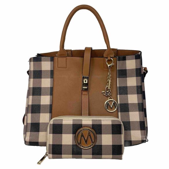 MKF Collection by Mia K. Handbags - MKF Collection by Mia K. Vegan Leather Checkered Satchel Handbag 2 Piece Set